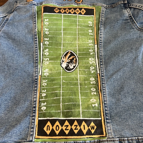 Mizzou Missouri Game Day Levi Jean Denim Jacket Football Small Hand Painted - Picture 2 of 15